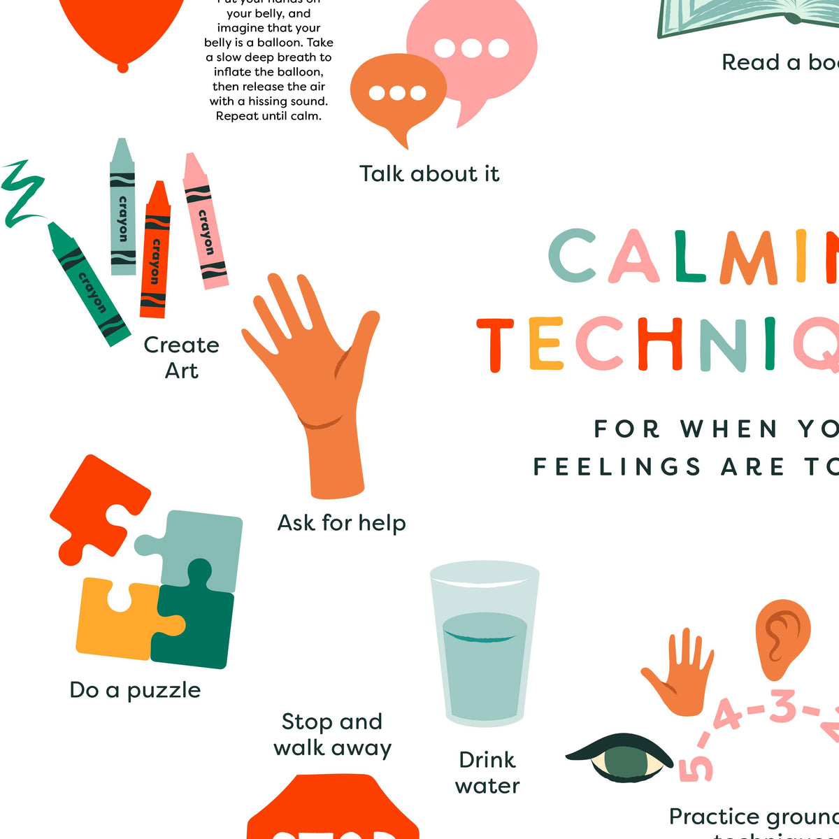 Calming Techniques Printable Poster, Grounding Strategies, Emotional R ...