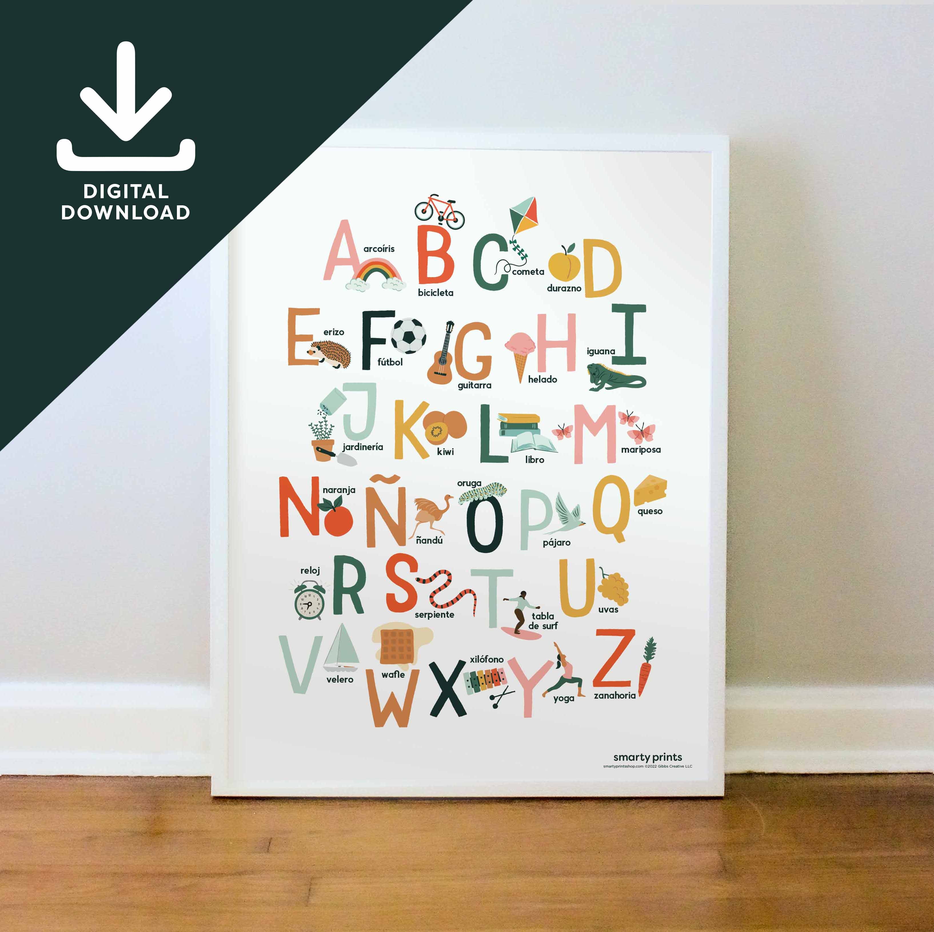 Spanish Alphabet Printable Poster, Espanol Alfabeto, Playroom Wall Art –  Smarty Prints, image size:3268x3259
